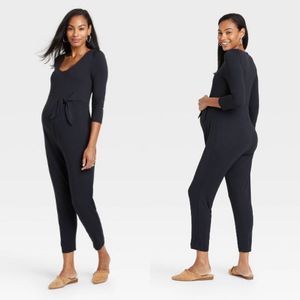 The Nines by HATCH™ Sz Lg 3/4 Sleeve Tie Waist Maternity Jumpsuit Black